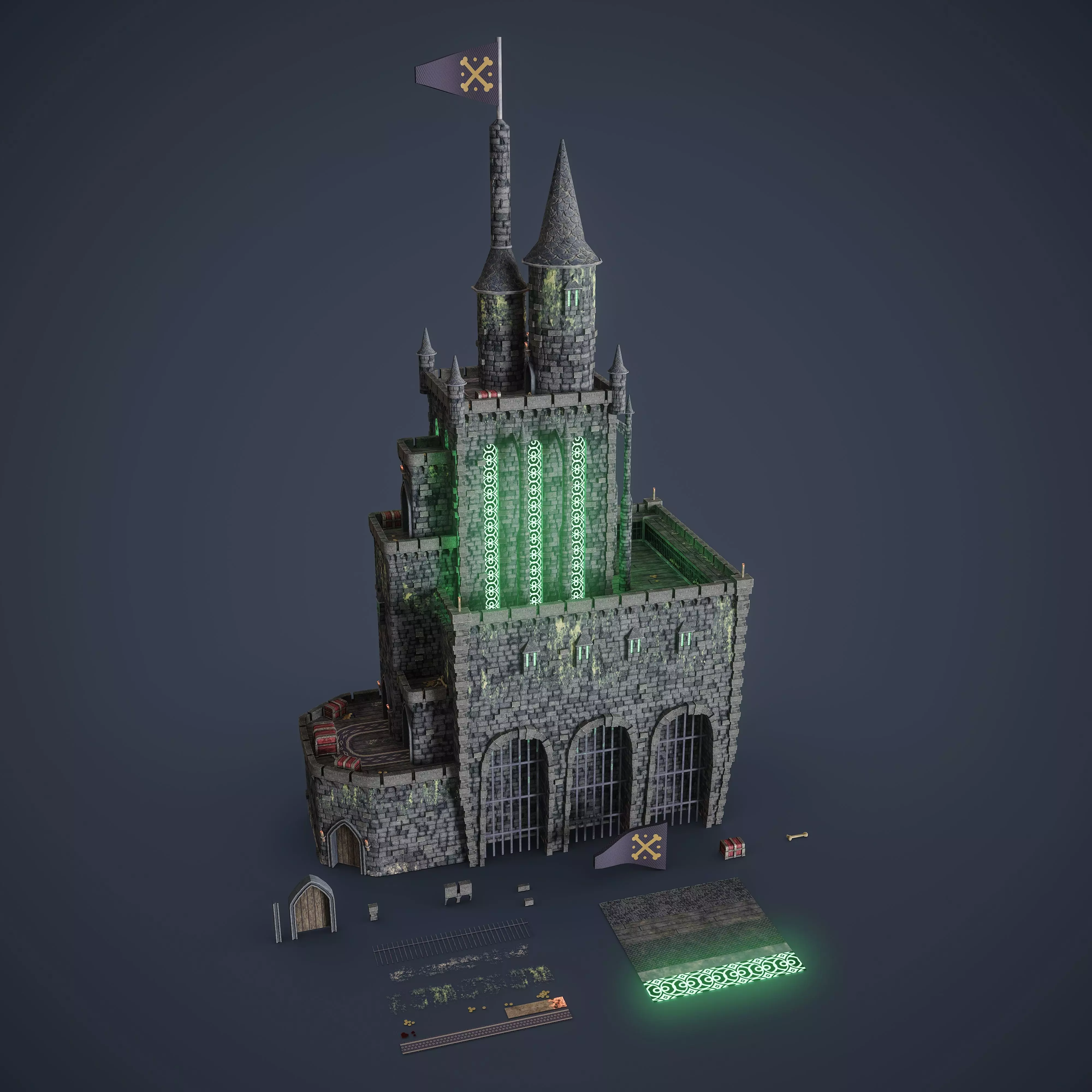 Necropolis Modular Low Poly Environment Kit GameReady 4K Trim Low-poly 3D model_3