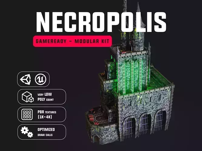 Necropolis Modular Low Poly Environment Kit GameReady 4K Trim