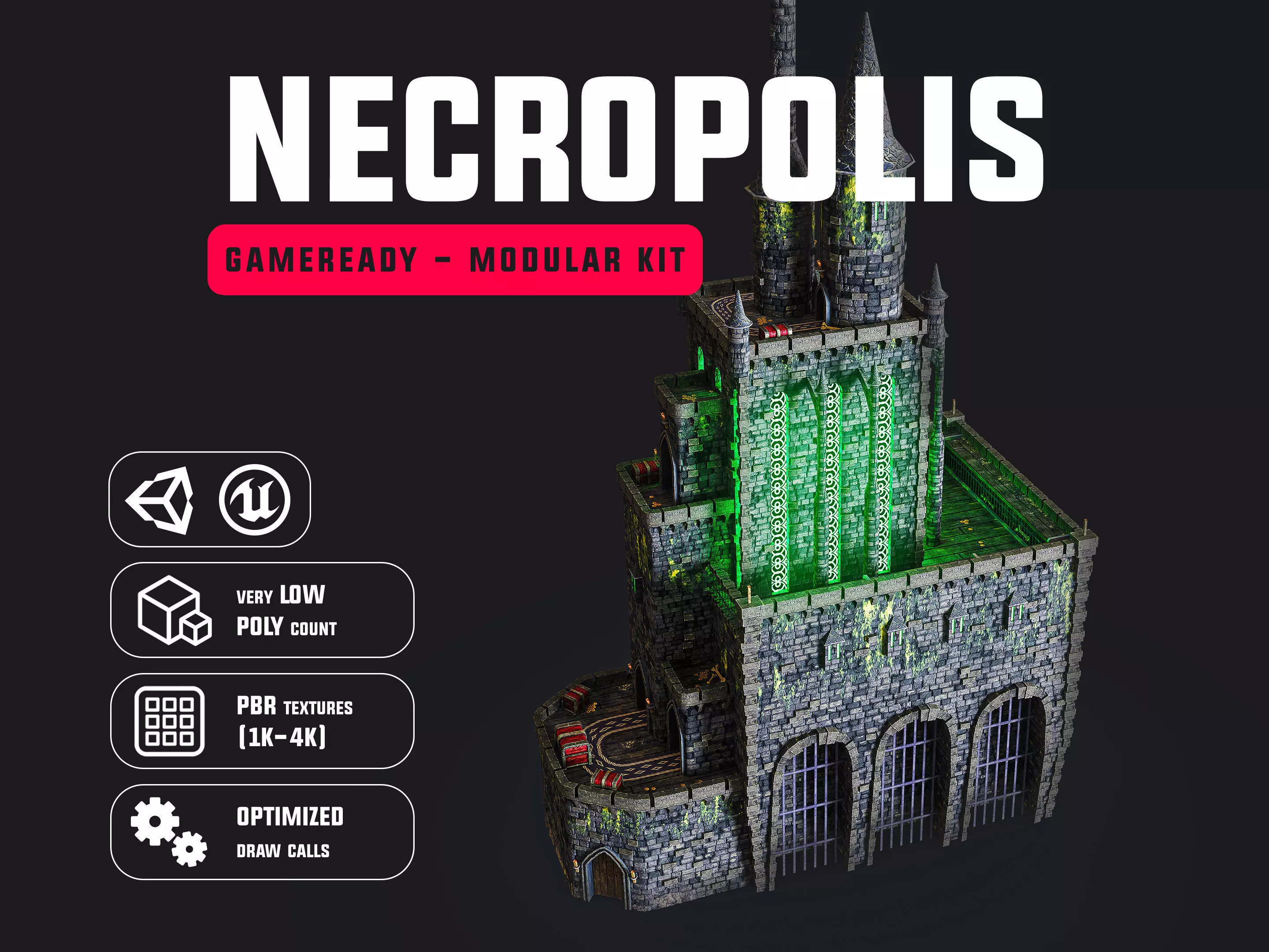 Necropolis Modular Low Poly Environment Kit GameReady 4K Trim Low-poly 3D model_0