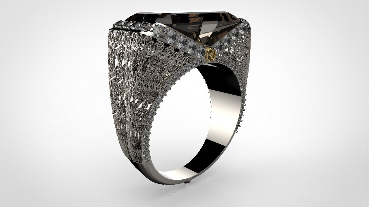 Ring with big stone 3D print model_4