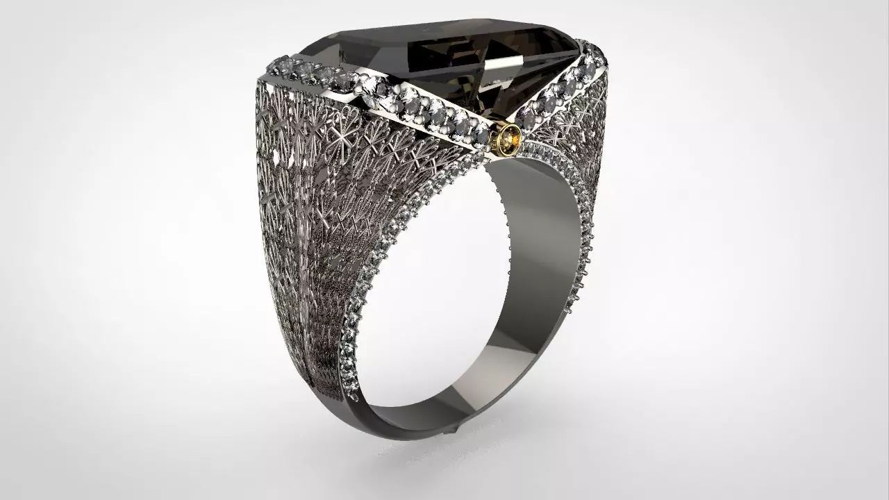 Ring with big stone 3D print model_0