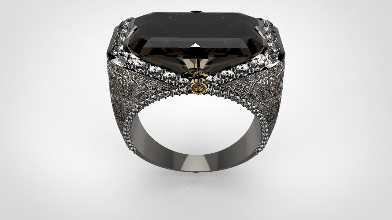 Ring with big stone 3D print model_1