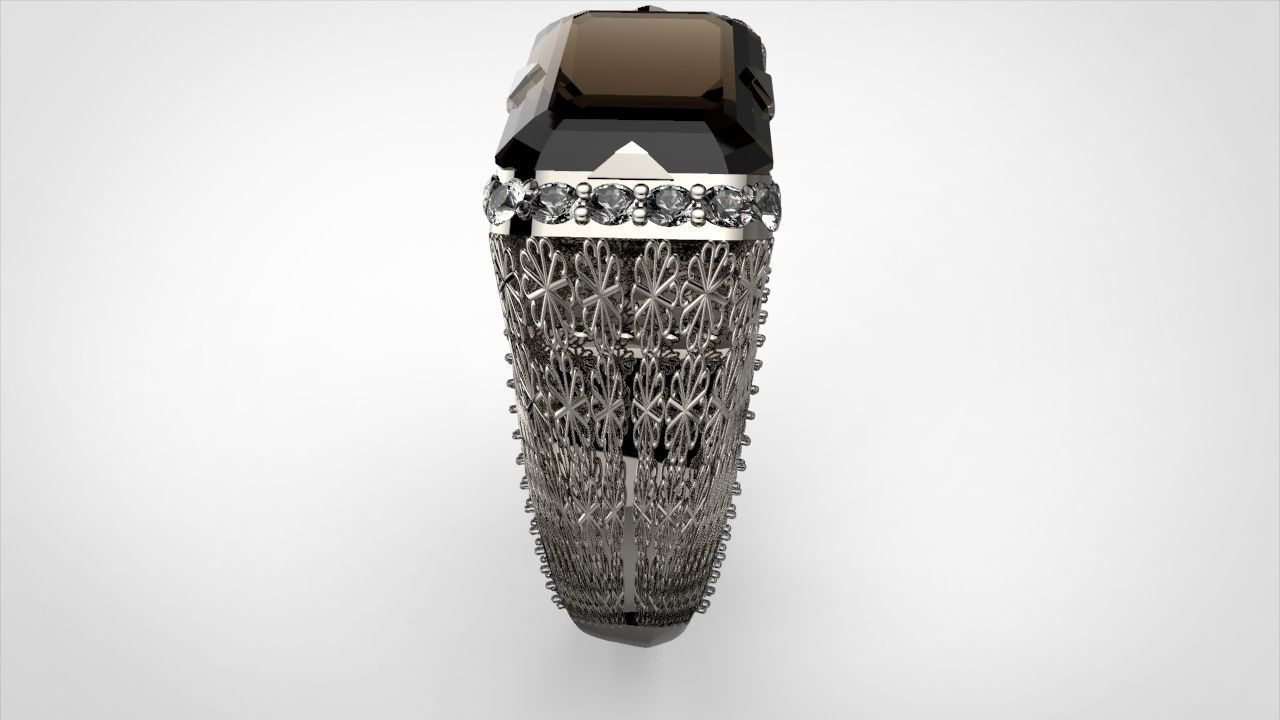 Ring with big stone 3D print model_3