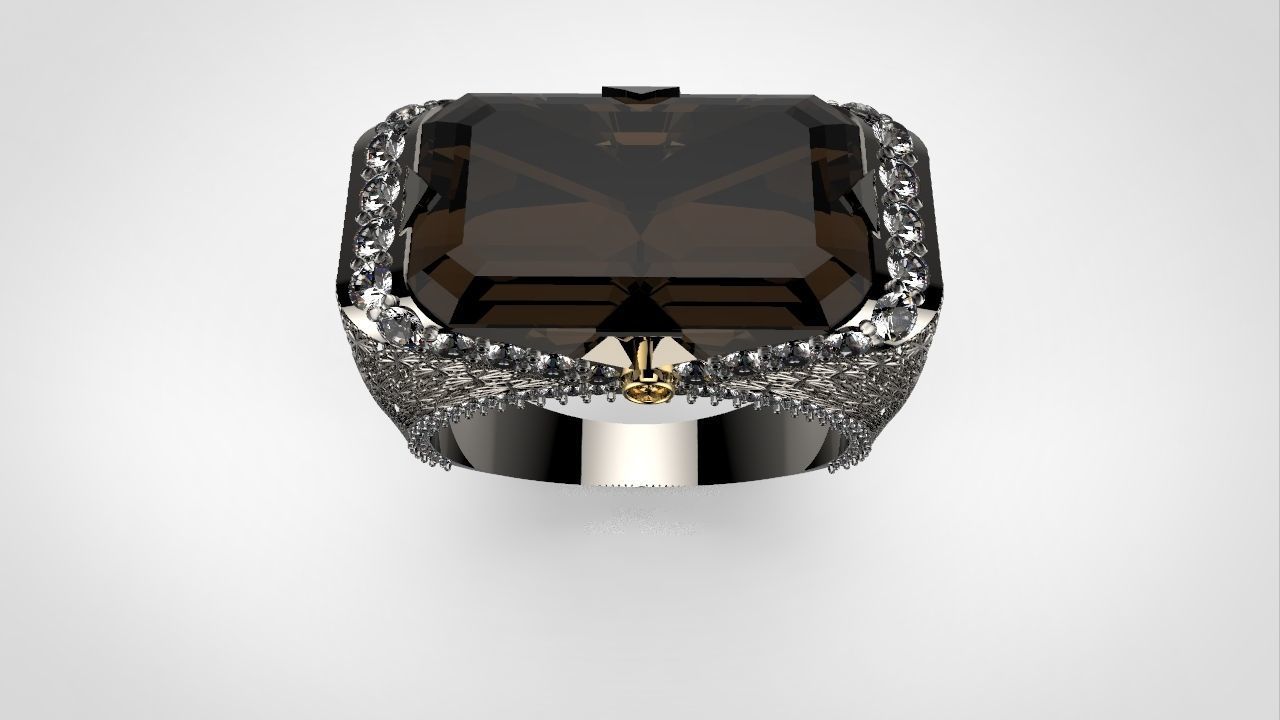 Ring with big stone 3D print model_2