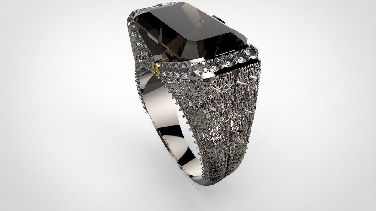 Ring with big stone 3D print model_5