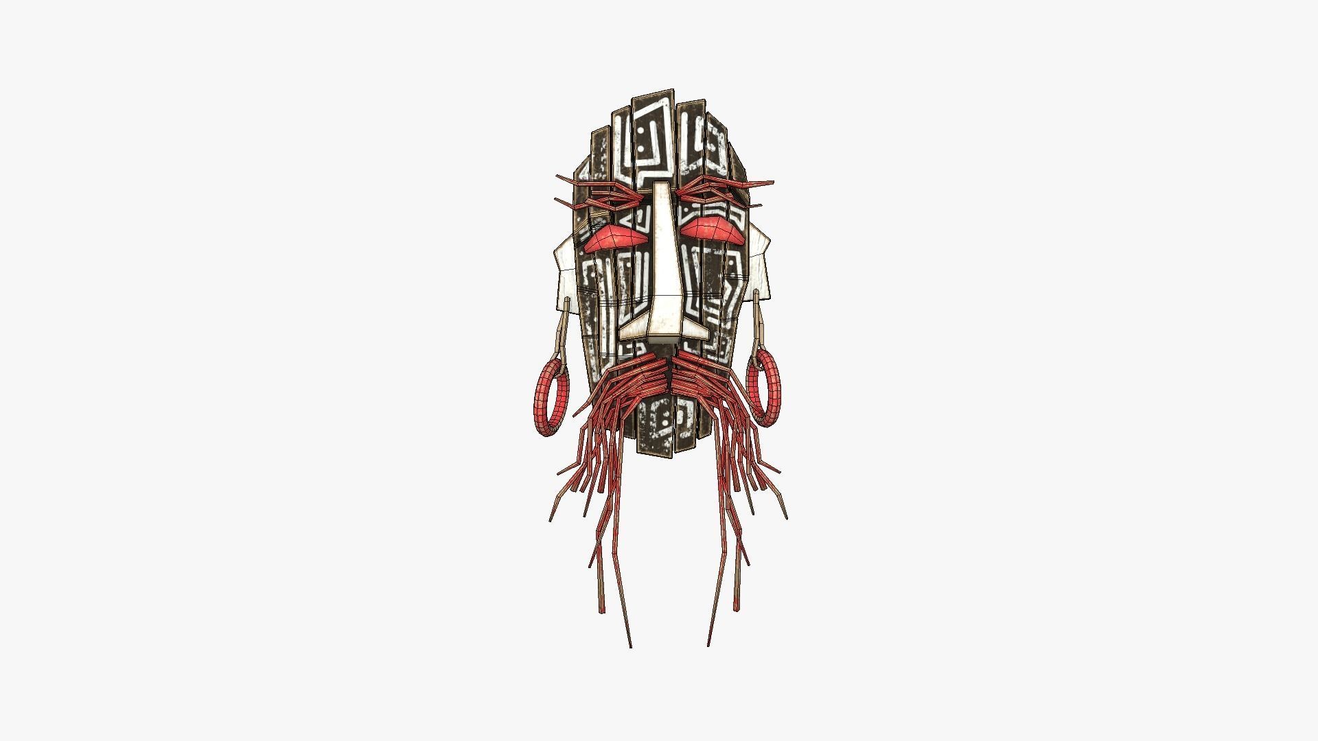 Tribal Mask G03 Black Red - Costume Character Design Low-poly 3D model_6