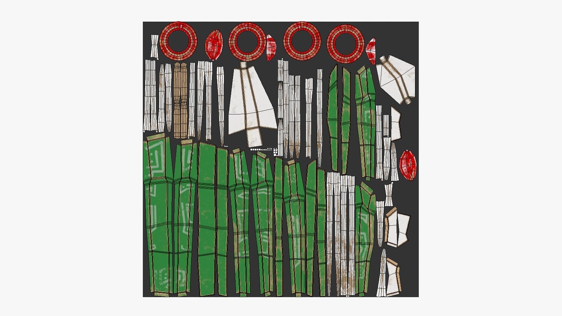 Tribal Mask G05 Green Red - Costume Character Design Low-poly 3D model_5