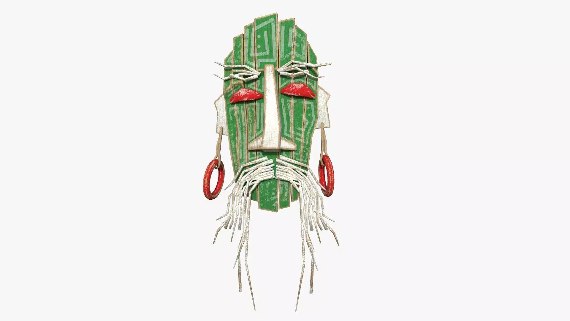Tribal Mask G05 Green Red - Costume Character Design Low-poly 3D model_0