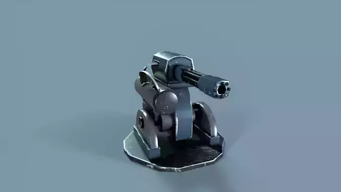 Sci-fi Gatling Turret game ready 3D Model