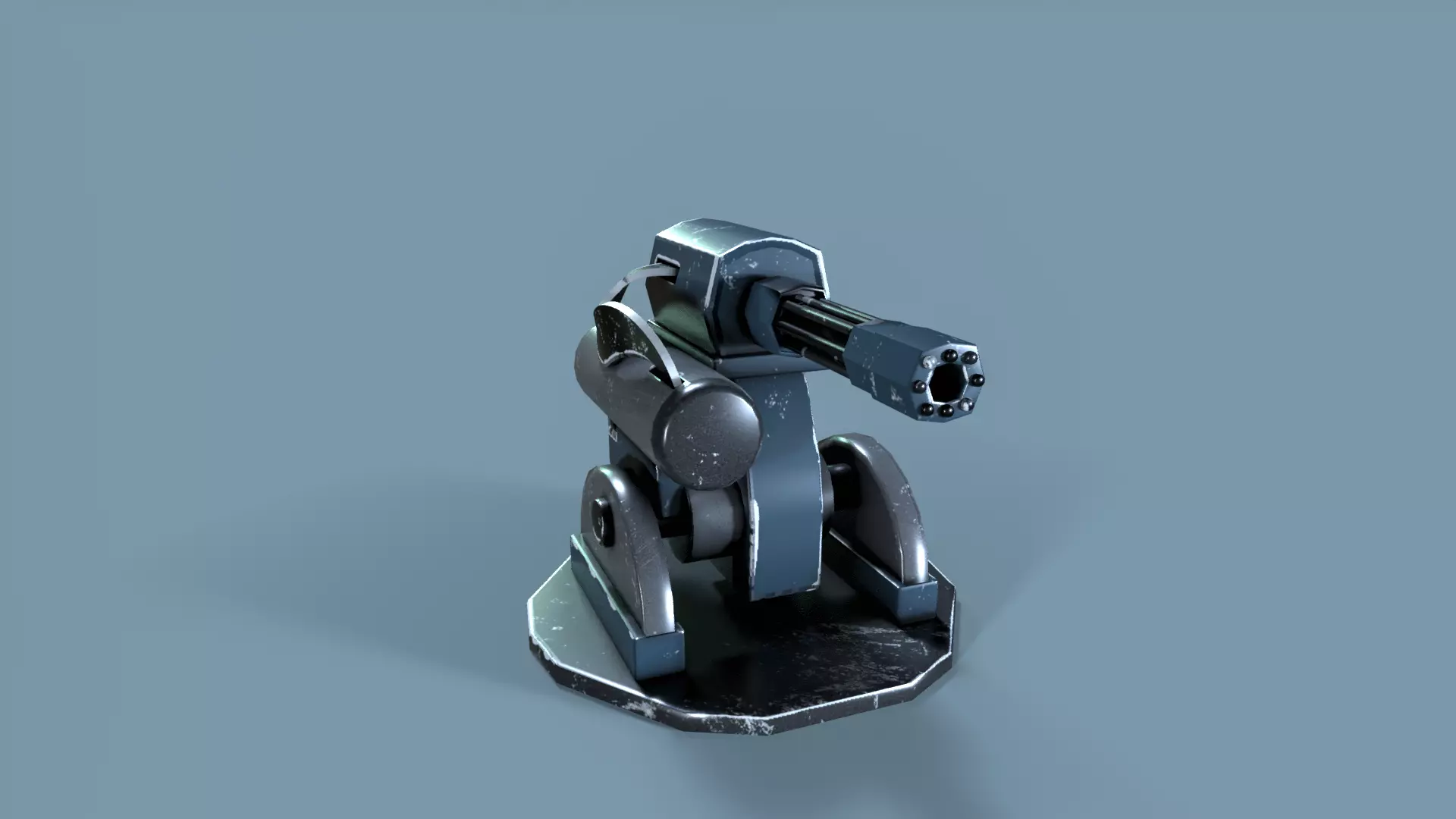 Sci-fi Gatling Turret game ready 3D Model Low-poly 3D model