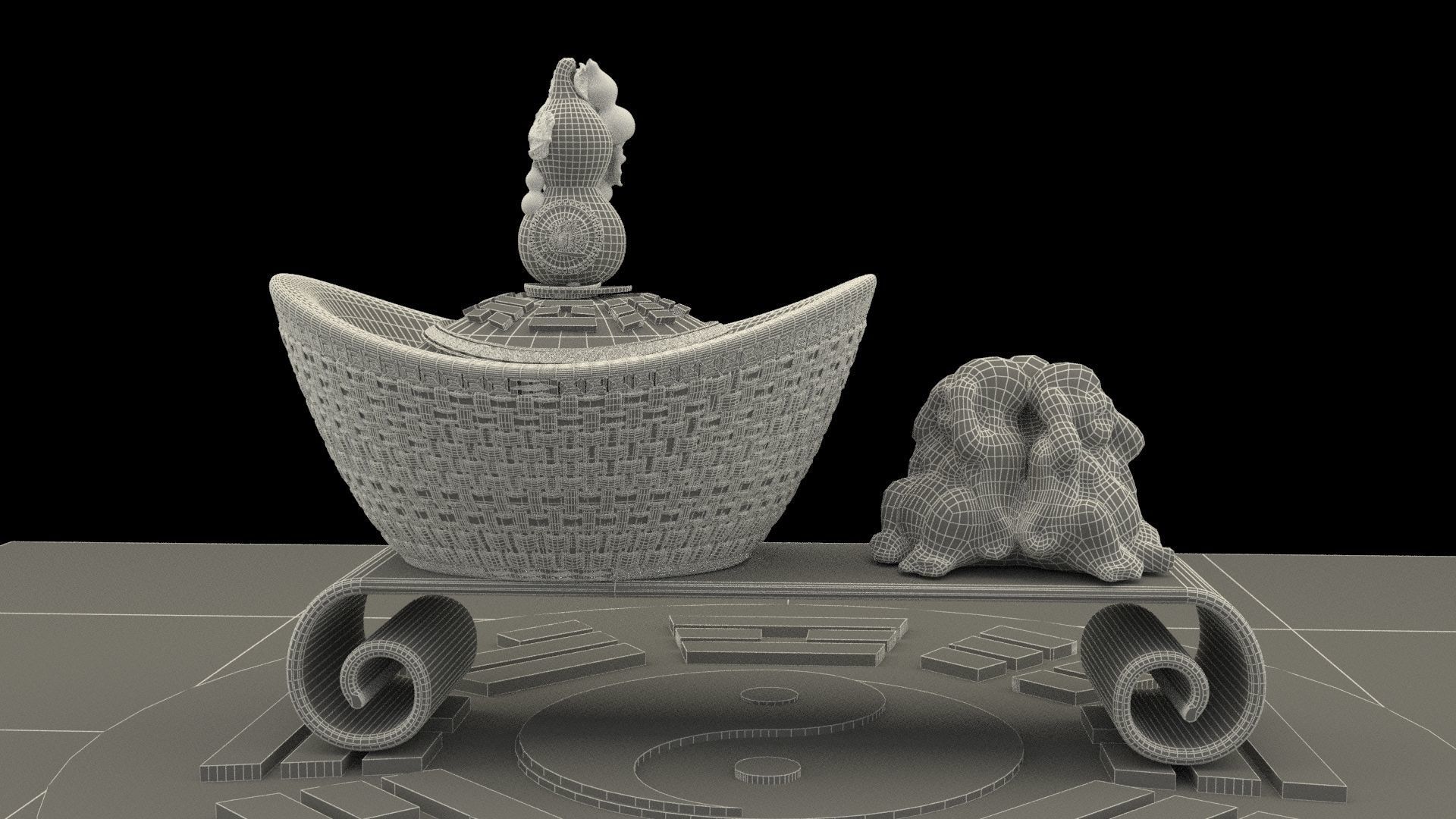 Chinese gold Ingot 3D model_6