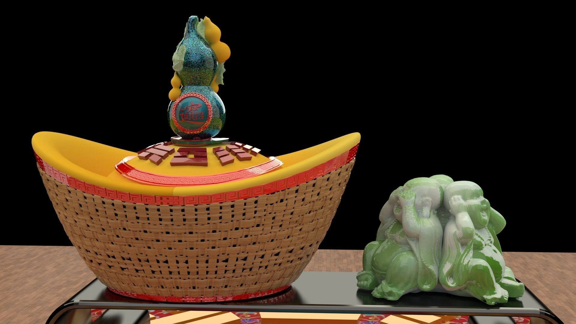 Chinese gold Ingot 3D model_4