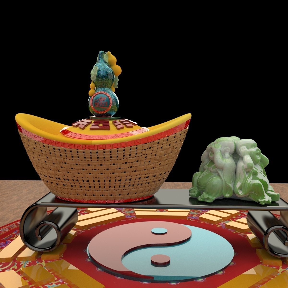 Chinese gold Ingot 3D model_5