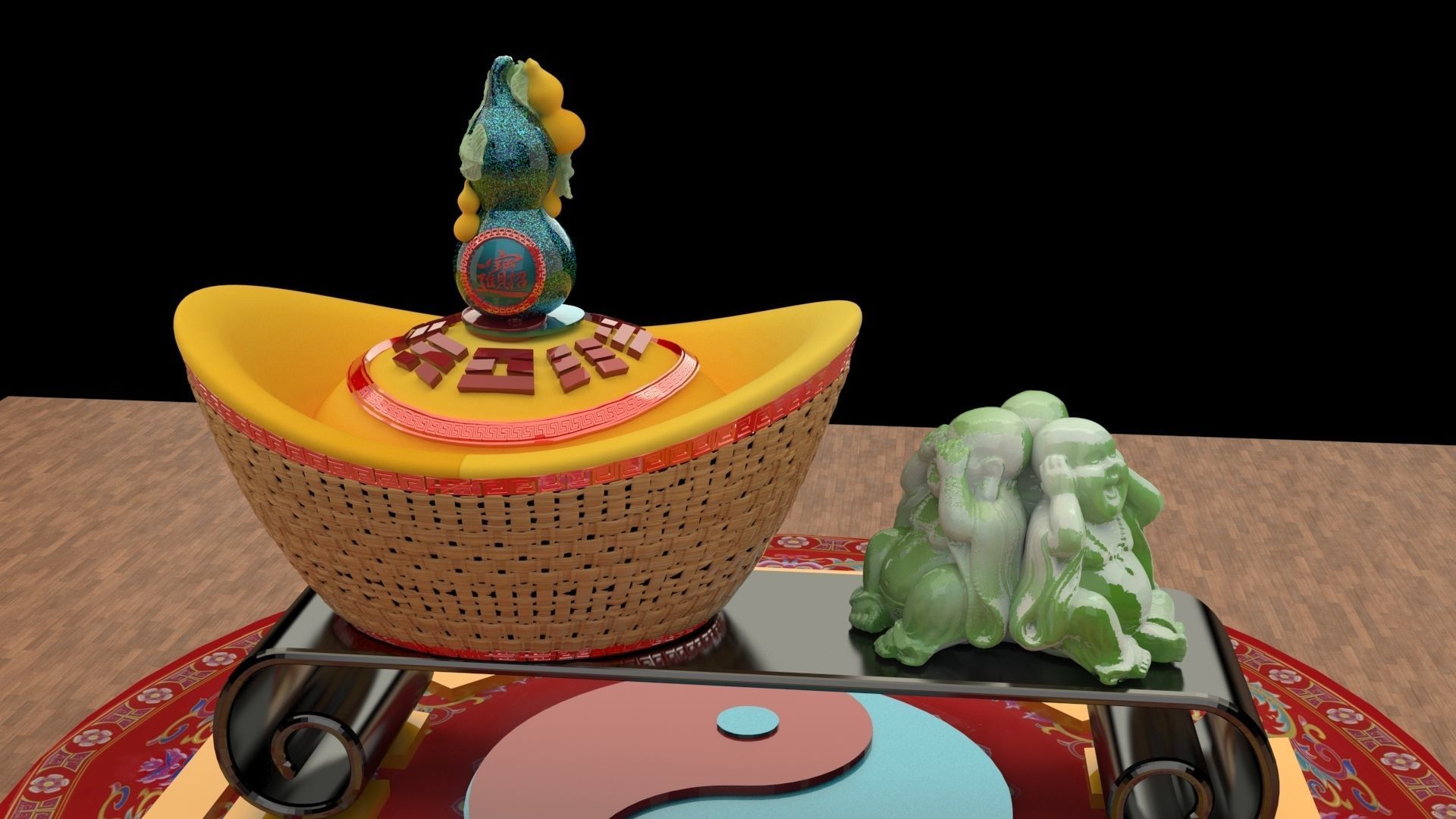 Chinese gold Ingot 3D model_3