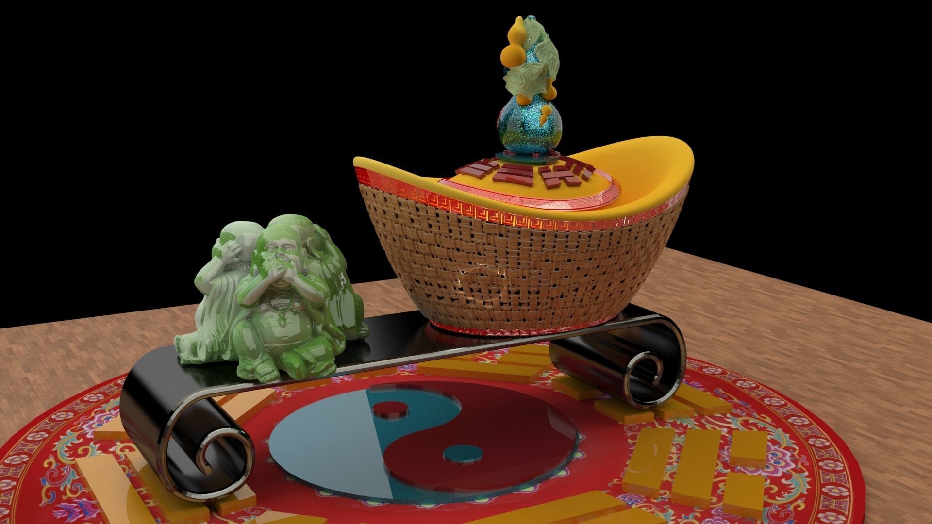 Chinese gold Ingot 3D model_1