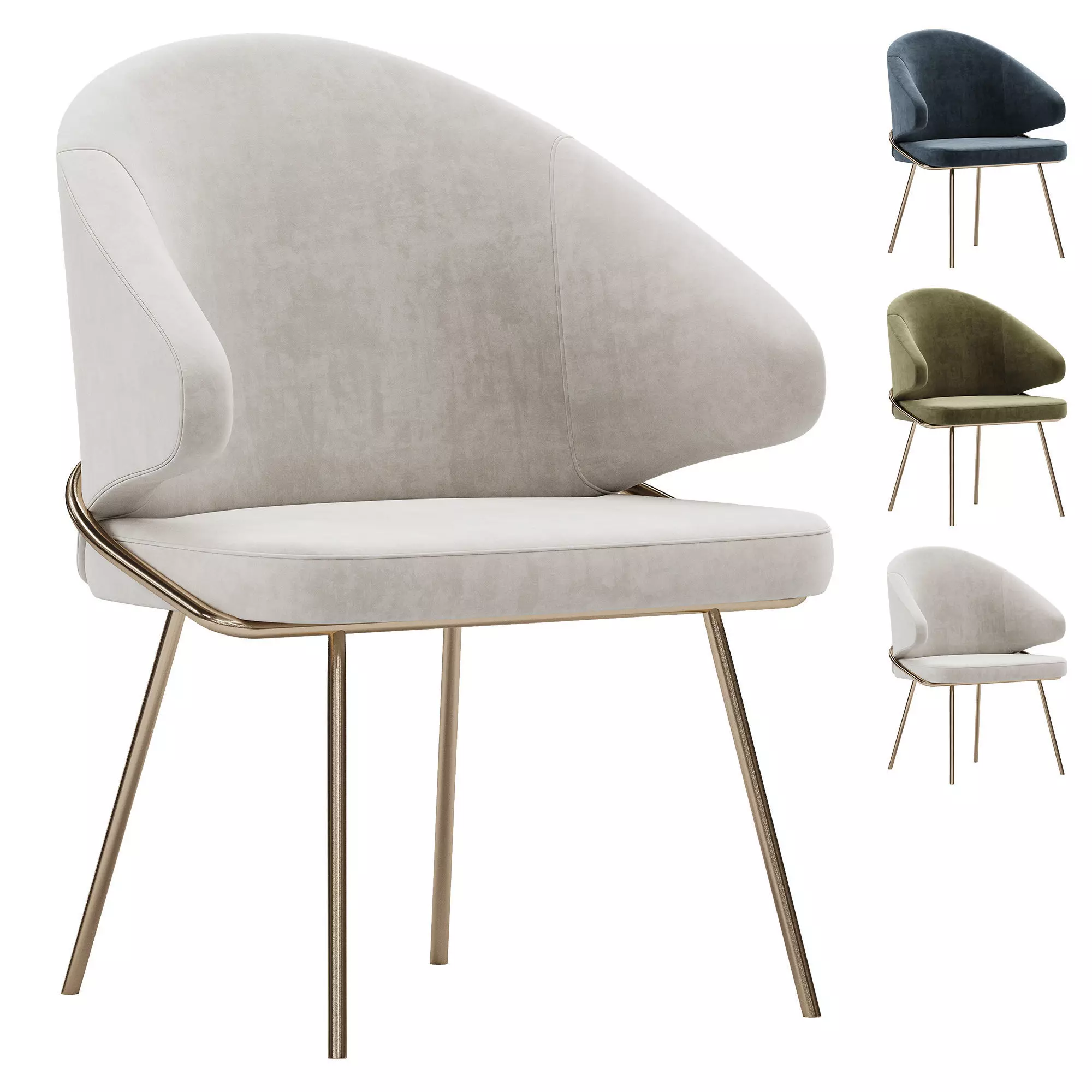 chair Emil cream with gold legs 3D model
