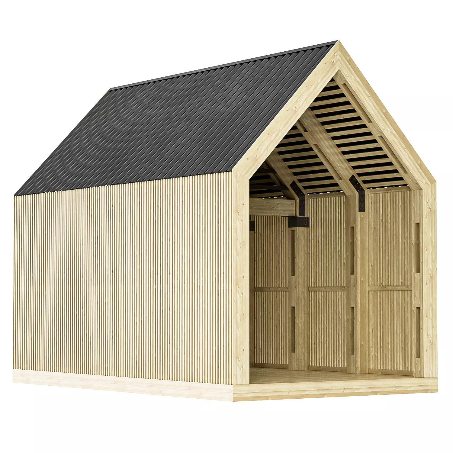 Gable gazebo Barn house Low-poly 3D model
