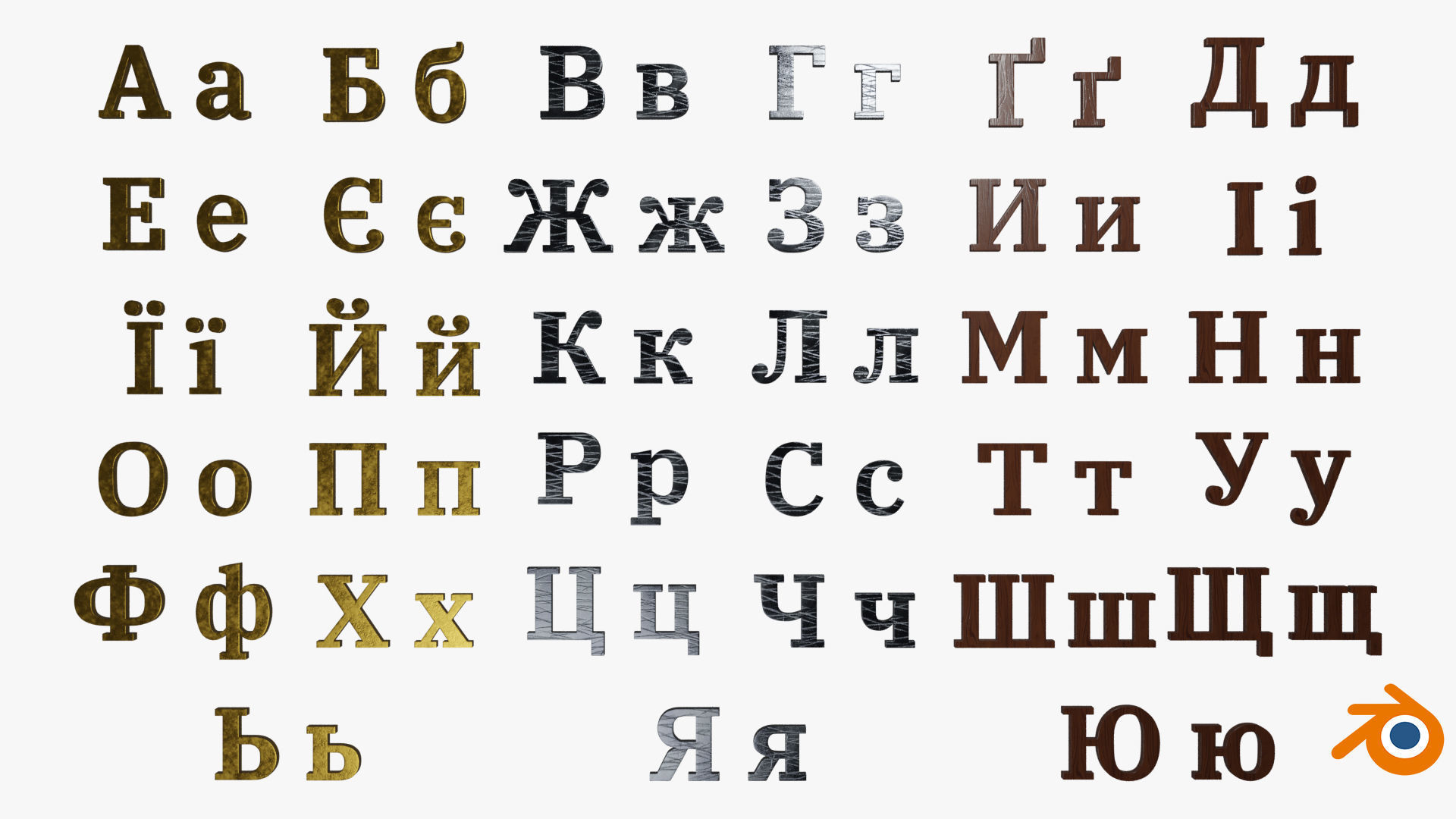 Cyrillic Scripts Ukrainian and Russian Letters on low poly quads Low-poly 3D model_4