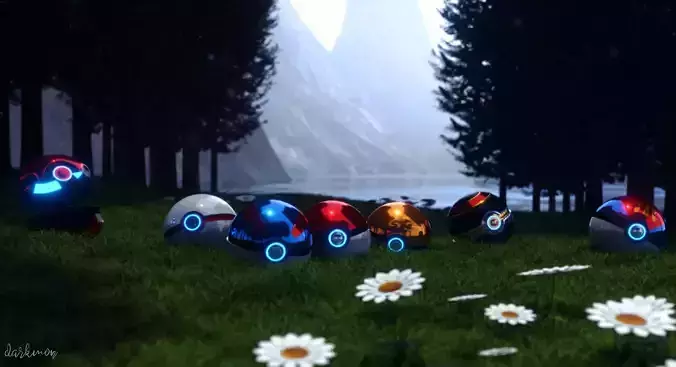 a set of pokeballs Free 3D model