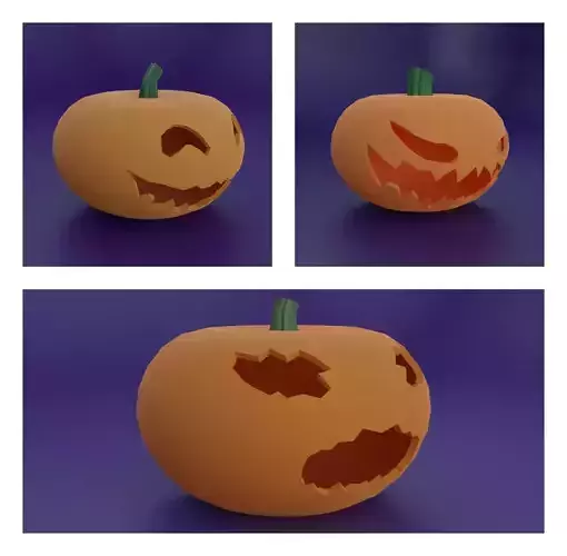 Halloween pumpkins 3D model set Low-poly 3D model