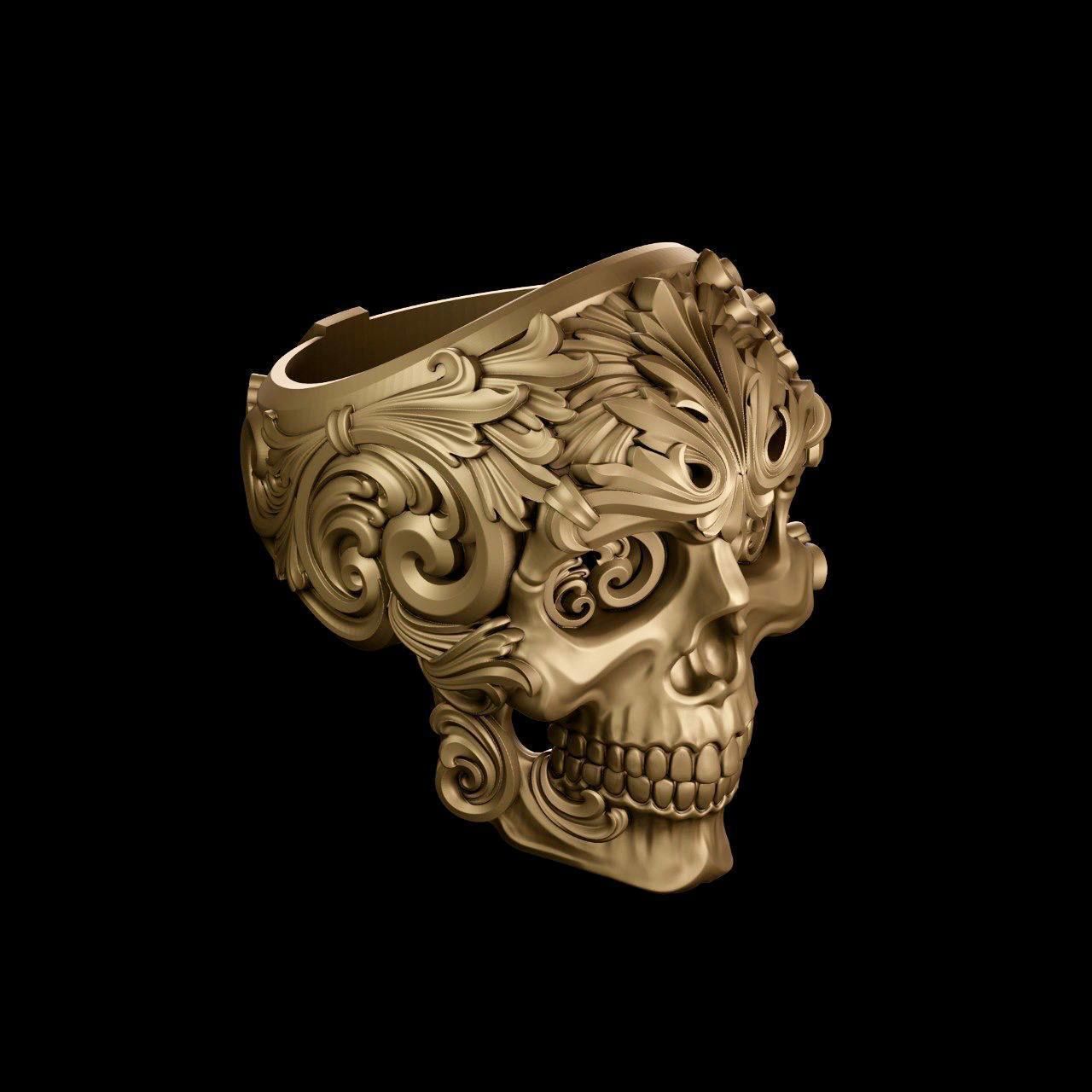 RIng Filigree Skull 3D print model_3