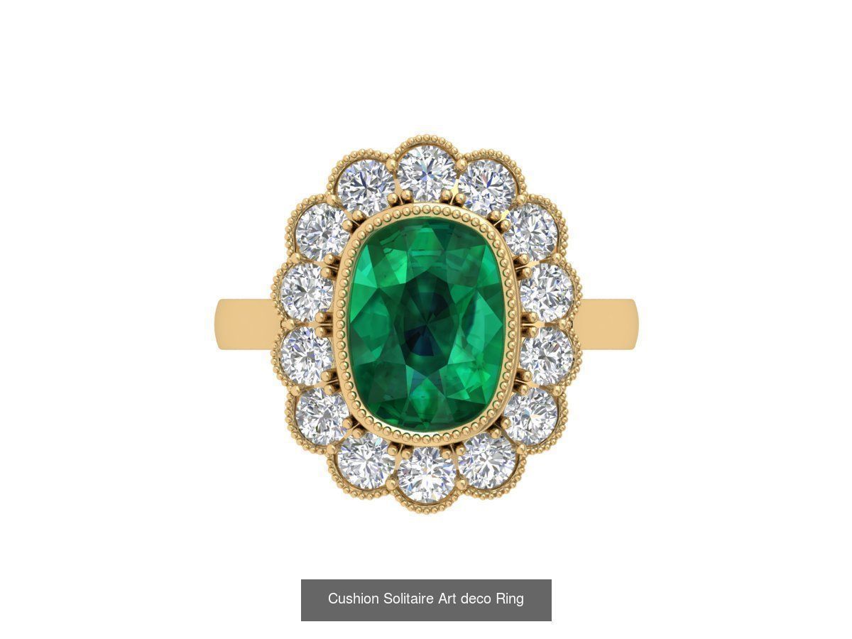 Cushion Solitaire Art deco Ring Collaction 3D Model Collection_21