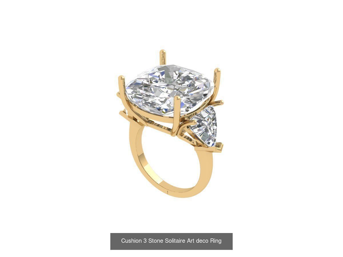 Cushion Solitaire Art deco Ring Collaction 3D Model Collection_9