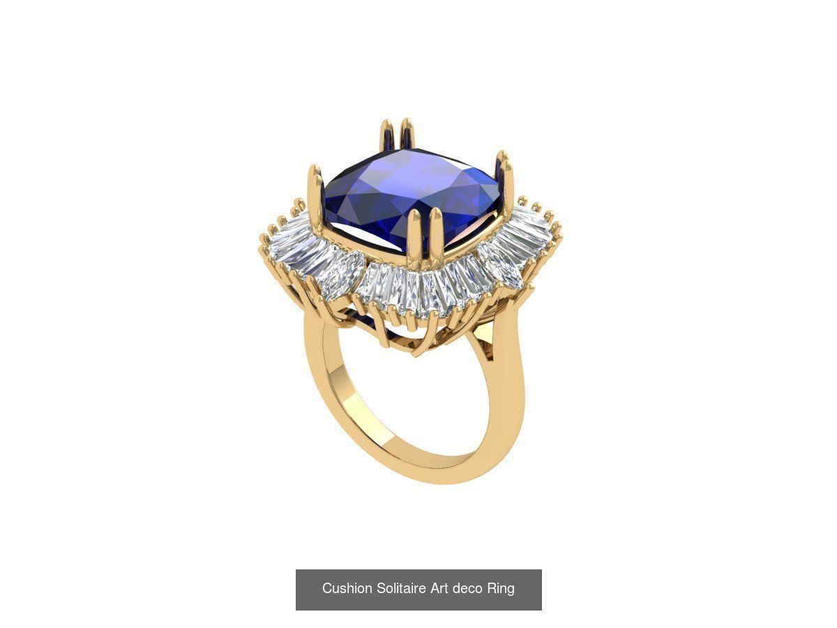 Cushion Solitaire Art deco Ring Collaction 3D Model Collection_19