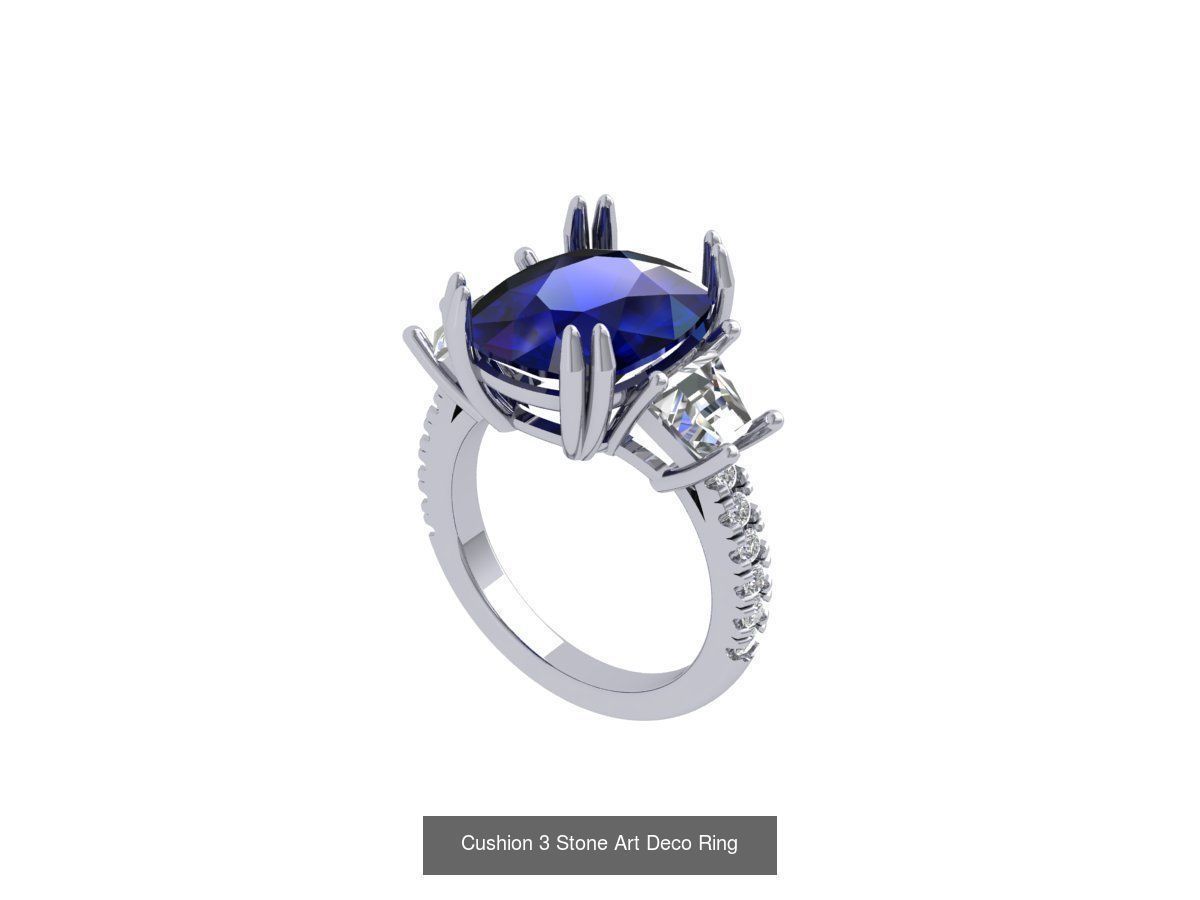 Cushion Solitaire Art deco Ring Collaction 3D Model Collection_7