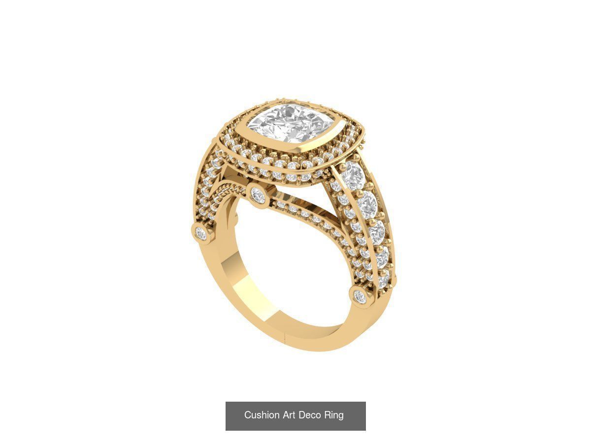 Cushion Solitaire Art deco Ring Collaction 3D Model Collection_2