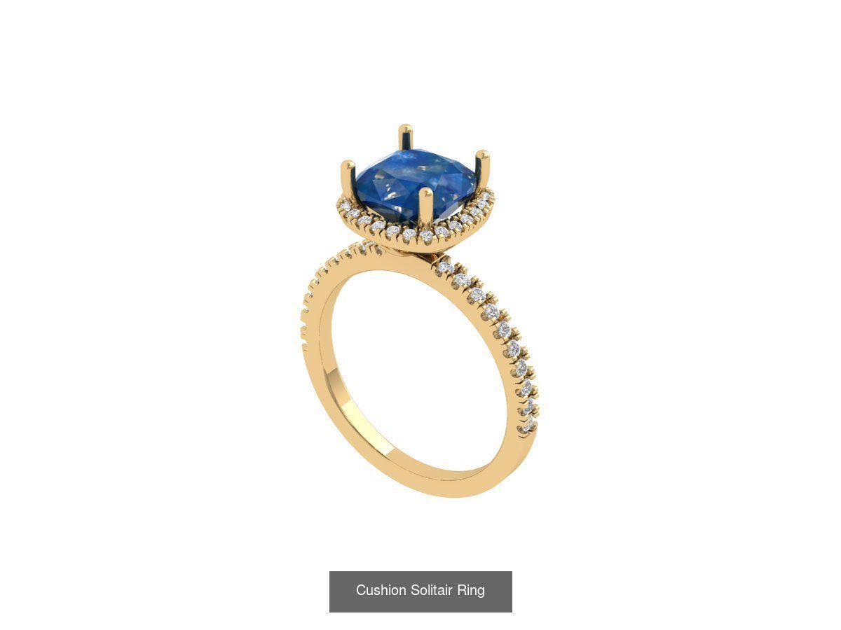 Cushion Solitaire Art deco Ring Collaction 3D Model Collection_6