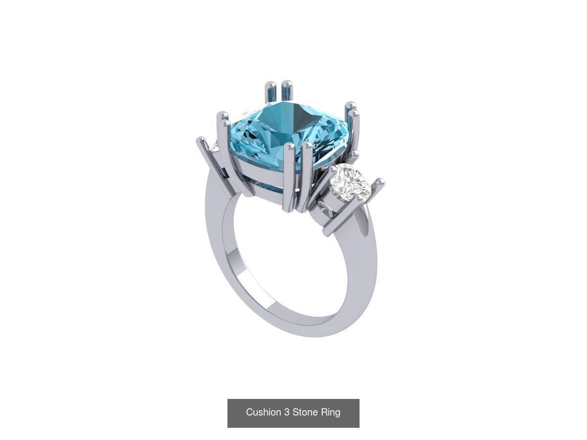 Cushion Solitaire Art deco Ring Collaction 3D Model Collection_14