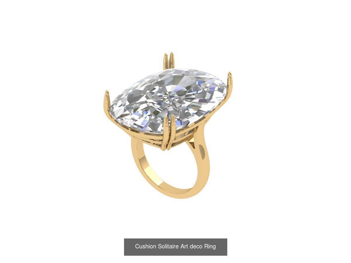 Cushion Solitaire Art deco Ring Collaction 3D Model Collection_12