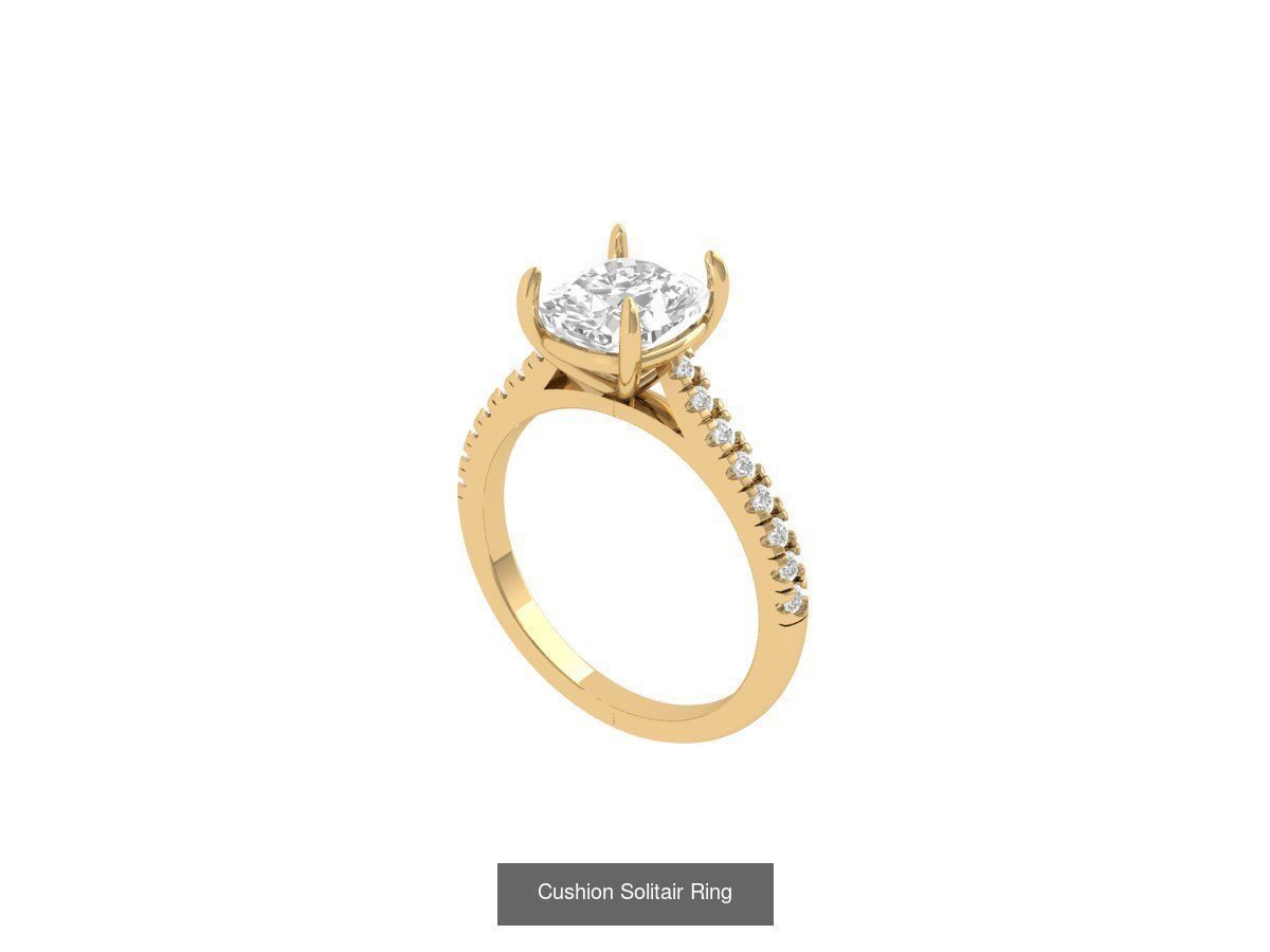 Cushion Solitaire Art deco Ring Collaction 3D Model Collection_11