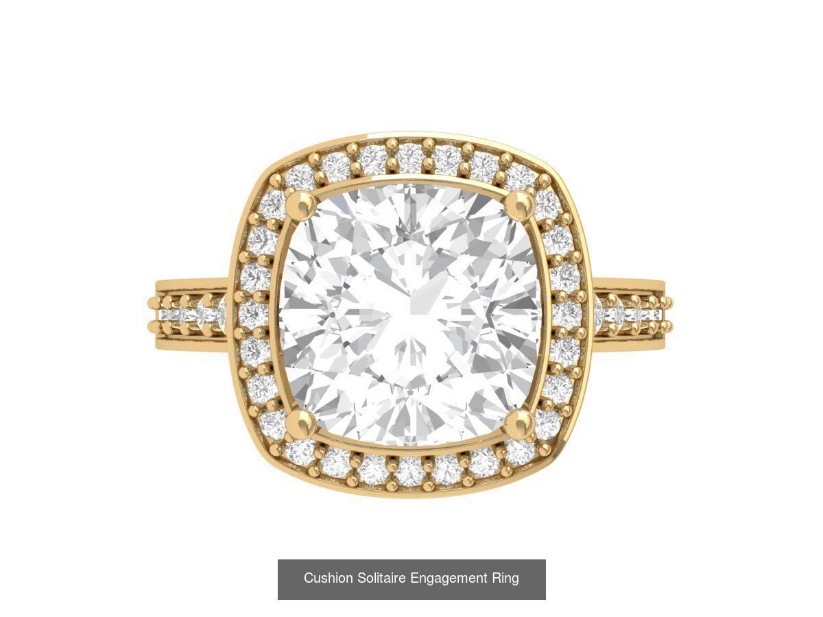 Cushion Solitaire Art deco Ring Collaction 3D Model Collection_16