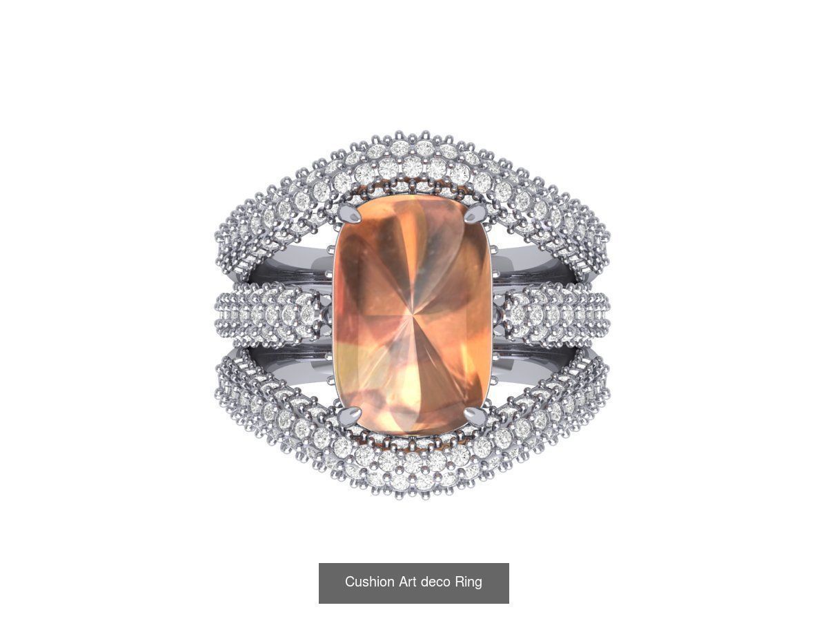 Cushion Solitaire Art deco Ring Collaction 3D Model Collection_4