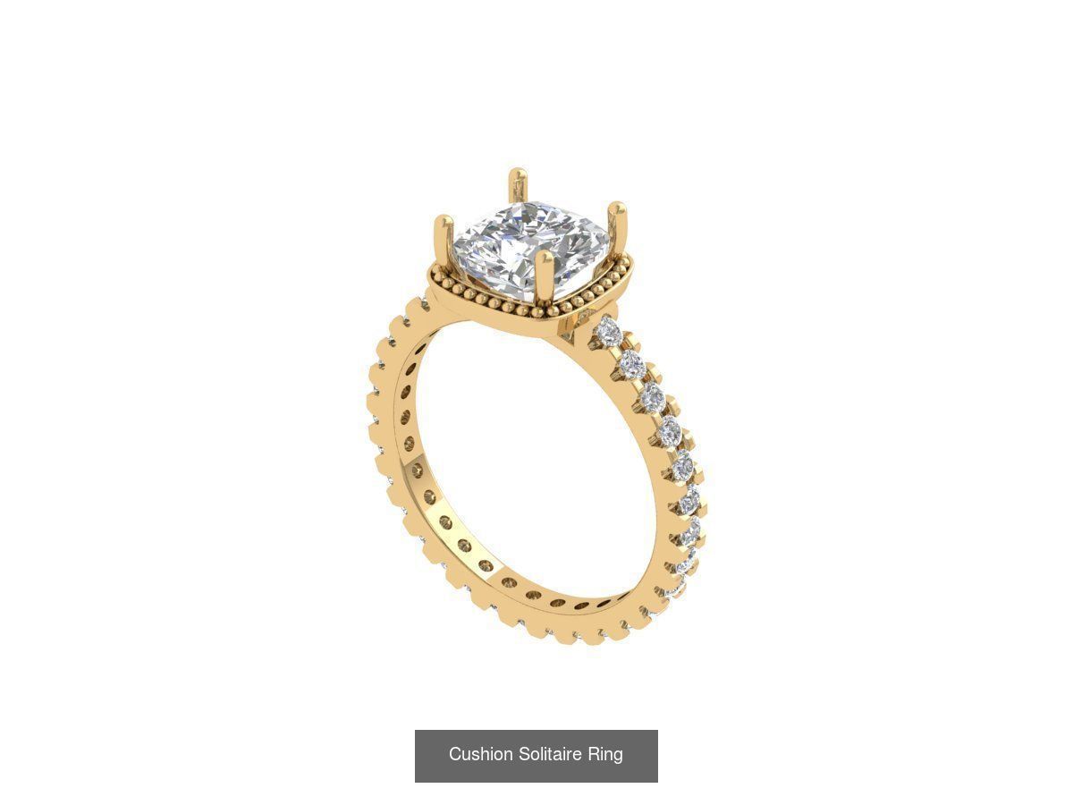 Cushion Solitaire Art deco Ring Collaction 3D Model Collection_8