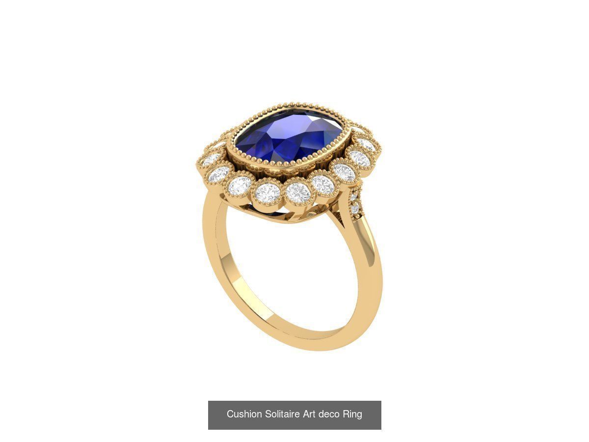 Cushion Solitaire Art deco Ring Collaction 3D Model Collection_10