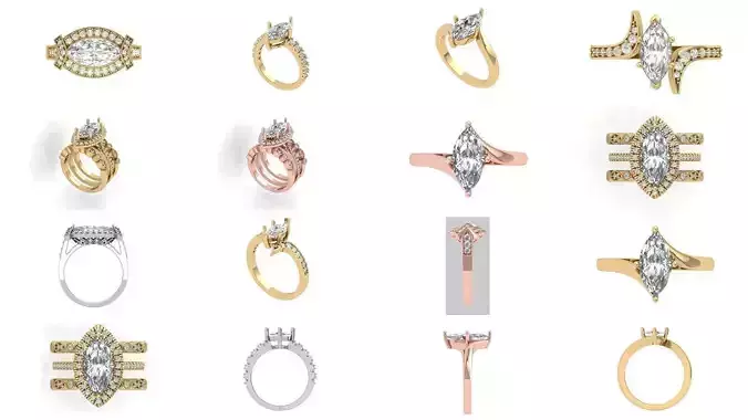 Marquise Ring Collaction 3D Model Collection