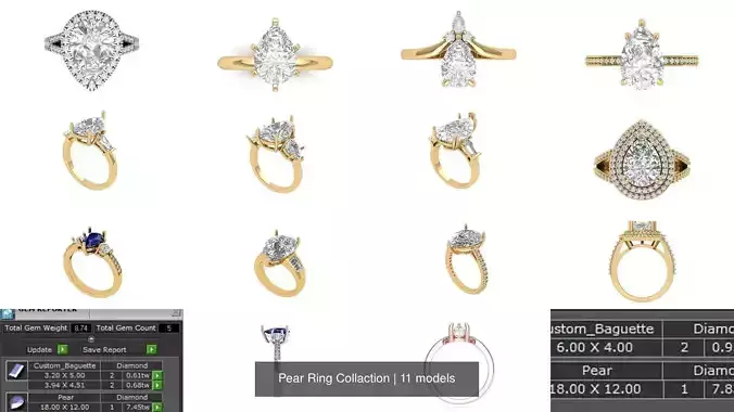 Pear Ring Collaction 3D Model Collection Pear Ring Collaction 3D Model Collection