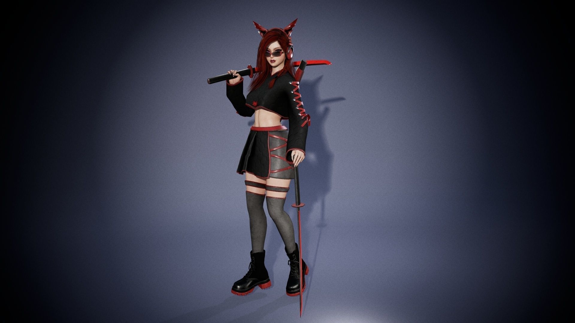 Sci-fi Girl With Katana Low-poly 3D model_6