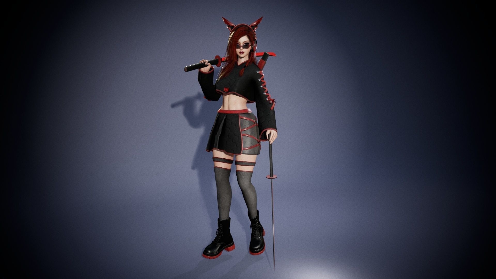 Sci-fi Girl With Katana Low-poly 3D model_2