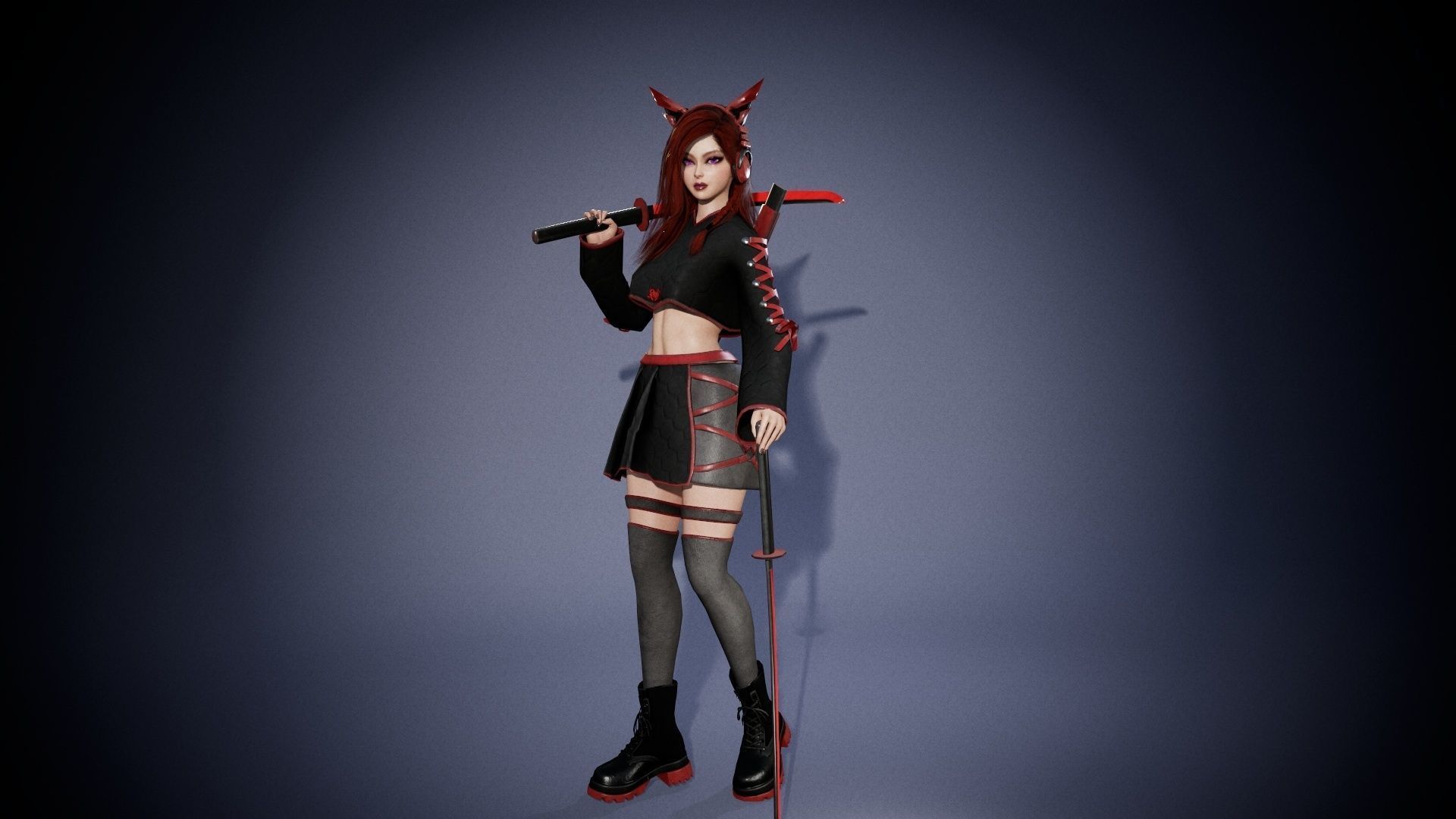 Sci-fi Girl With Katana Low-poly 3D model_9