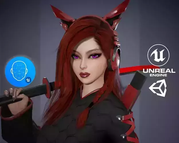 Sci-fi Girl With Katana Low-poly 3D model Sci-fi Girl With Katana Low-poly 3D model