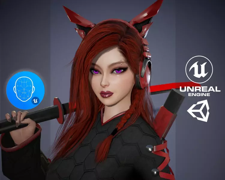 Sci-fi Girl With Katana Low-poly 3D model_0