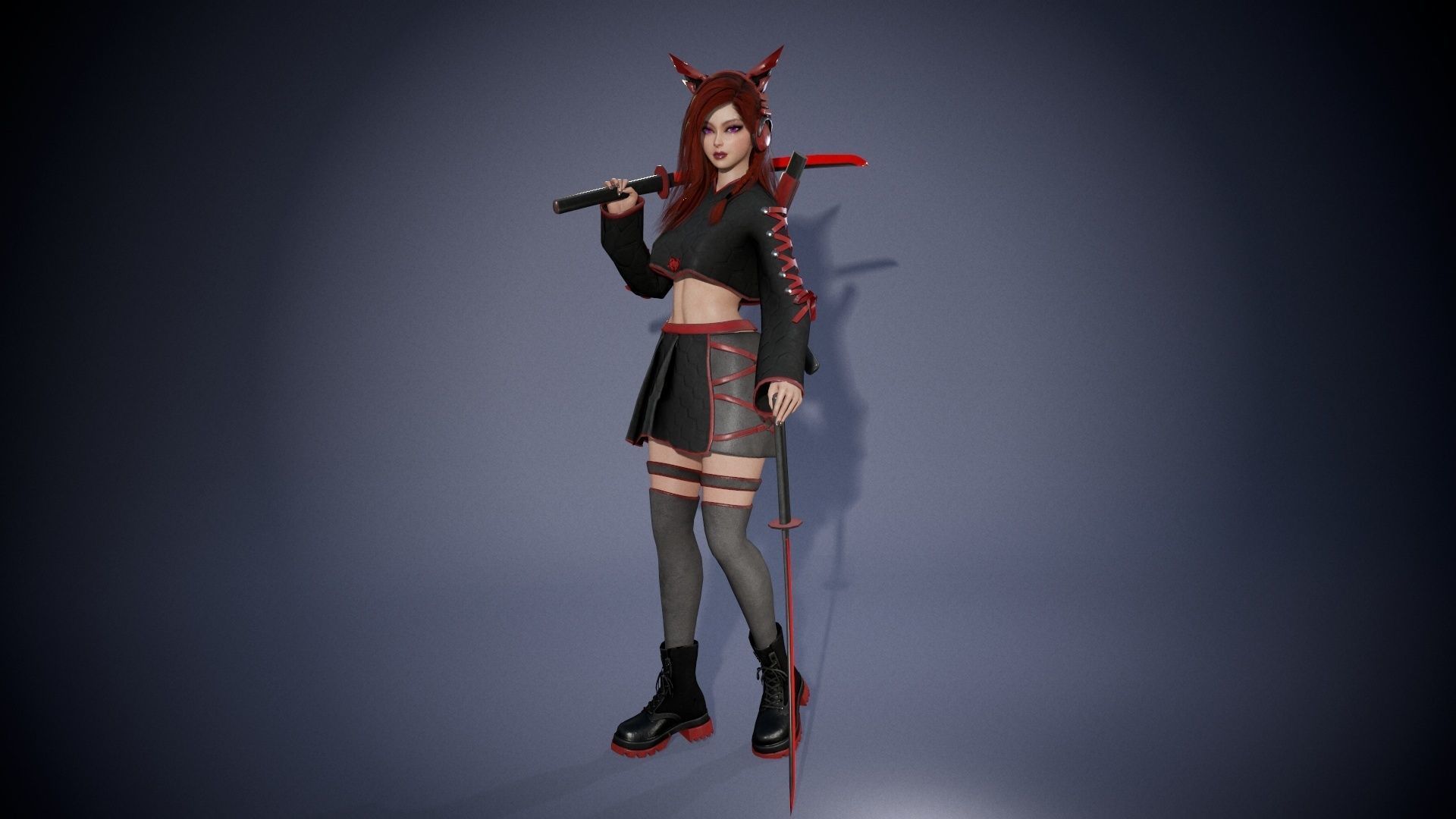 Sci-fi Girl With Katana Low-poly 3D model_8