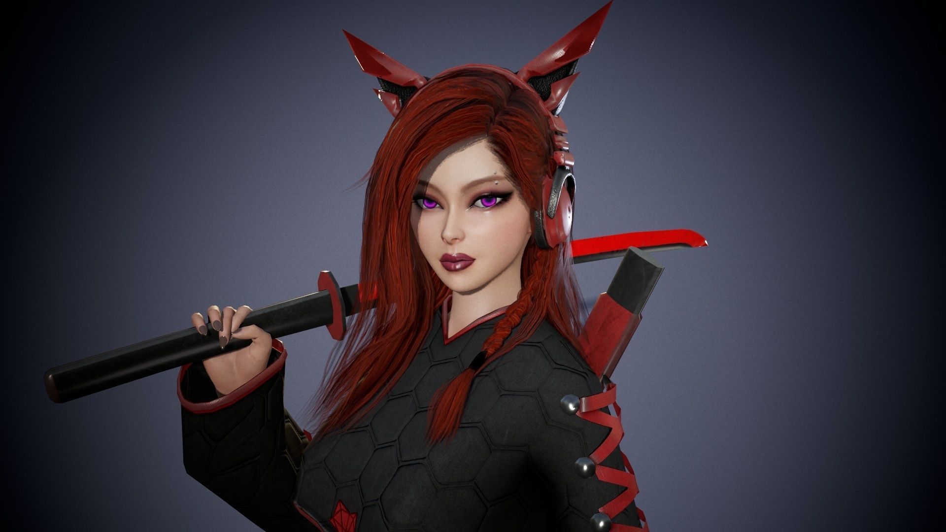 Sci-fi Girl With Katana Low-poly 3D model_28