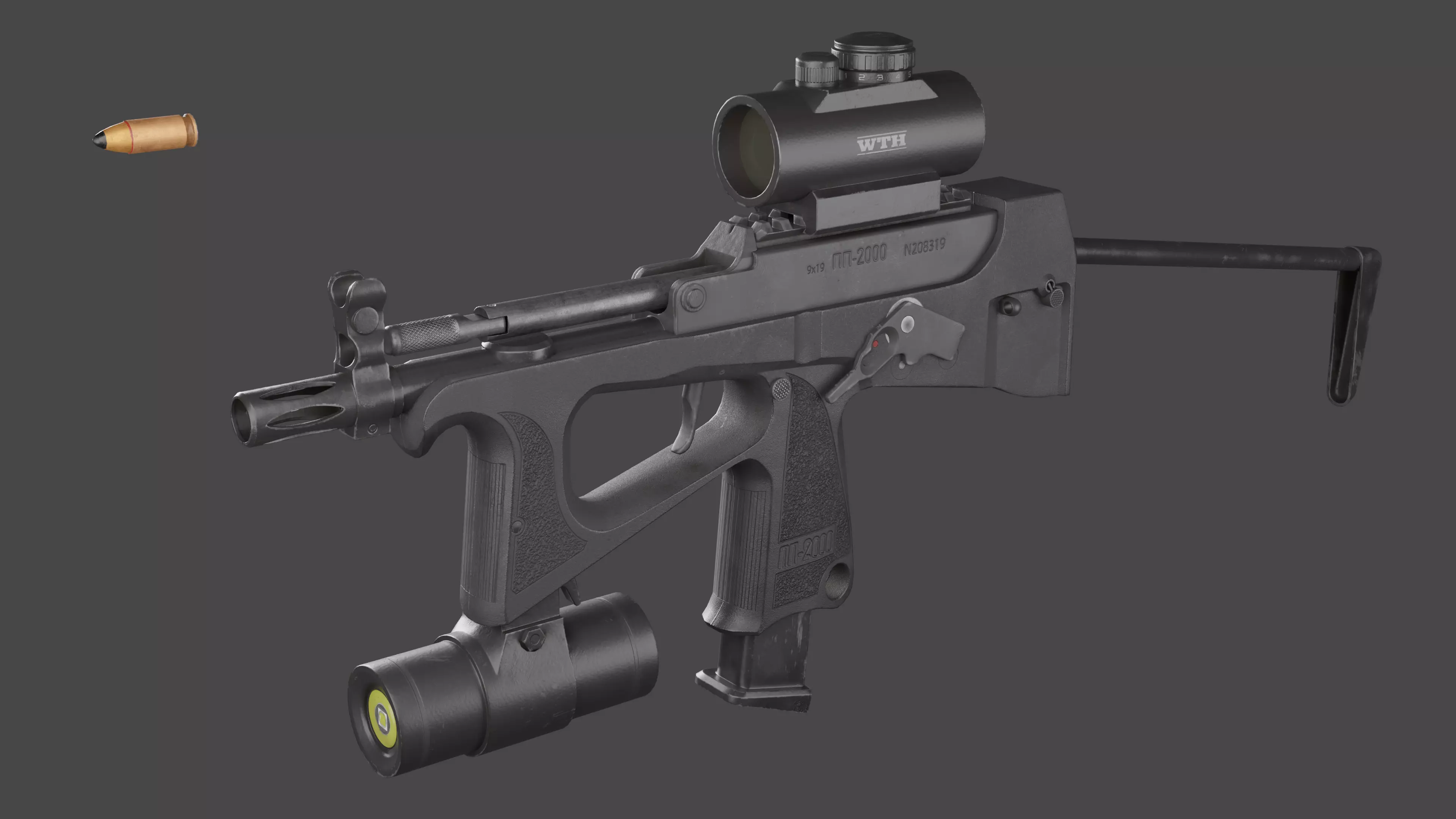 Game-ready 3D model of the Russian submachine gun PP2000 Low-poly 3D model_0