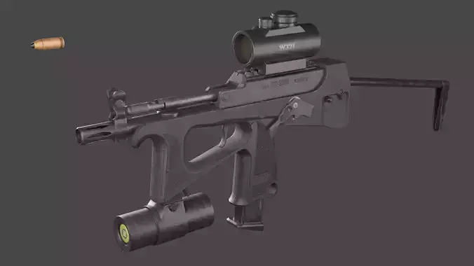 Game-ready 3D model of the Russian submachine gun PP2000 Low-poly 3D model