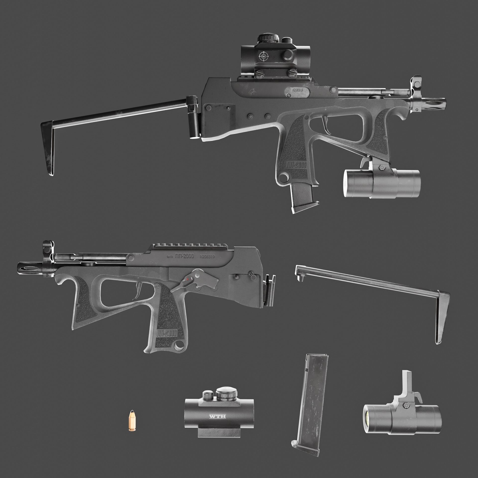 Game-ready 3D model of the Russian submachine gun PP2000 Low-poly 3D model_5
